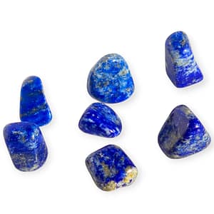 Piedra de lapislázuli pulido con vetas doradas sobre fondo blanco, perfecta para meditación y trabajo energético