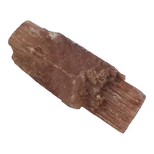 Pieza de aragonito en bruto con estructura natural y tonos marrones cálidos, sobre fondo neutro