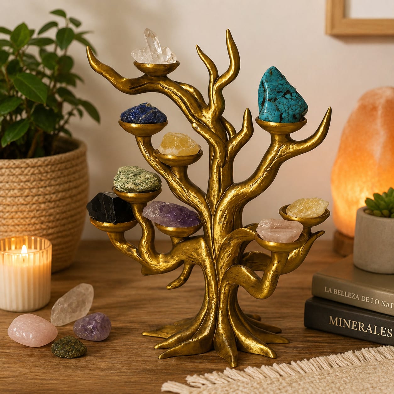 arbol espositor de minerales en ambiente cálido